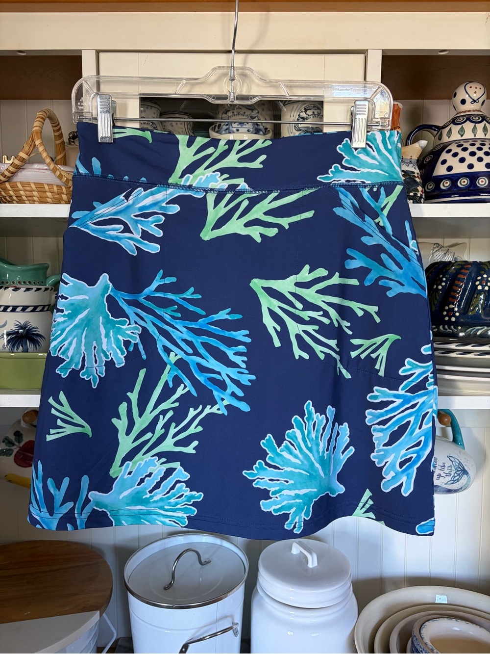 Women’s Navy Blue Coral-Print Swim Skirt